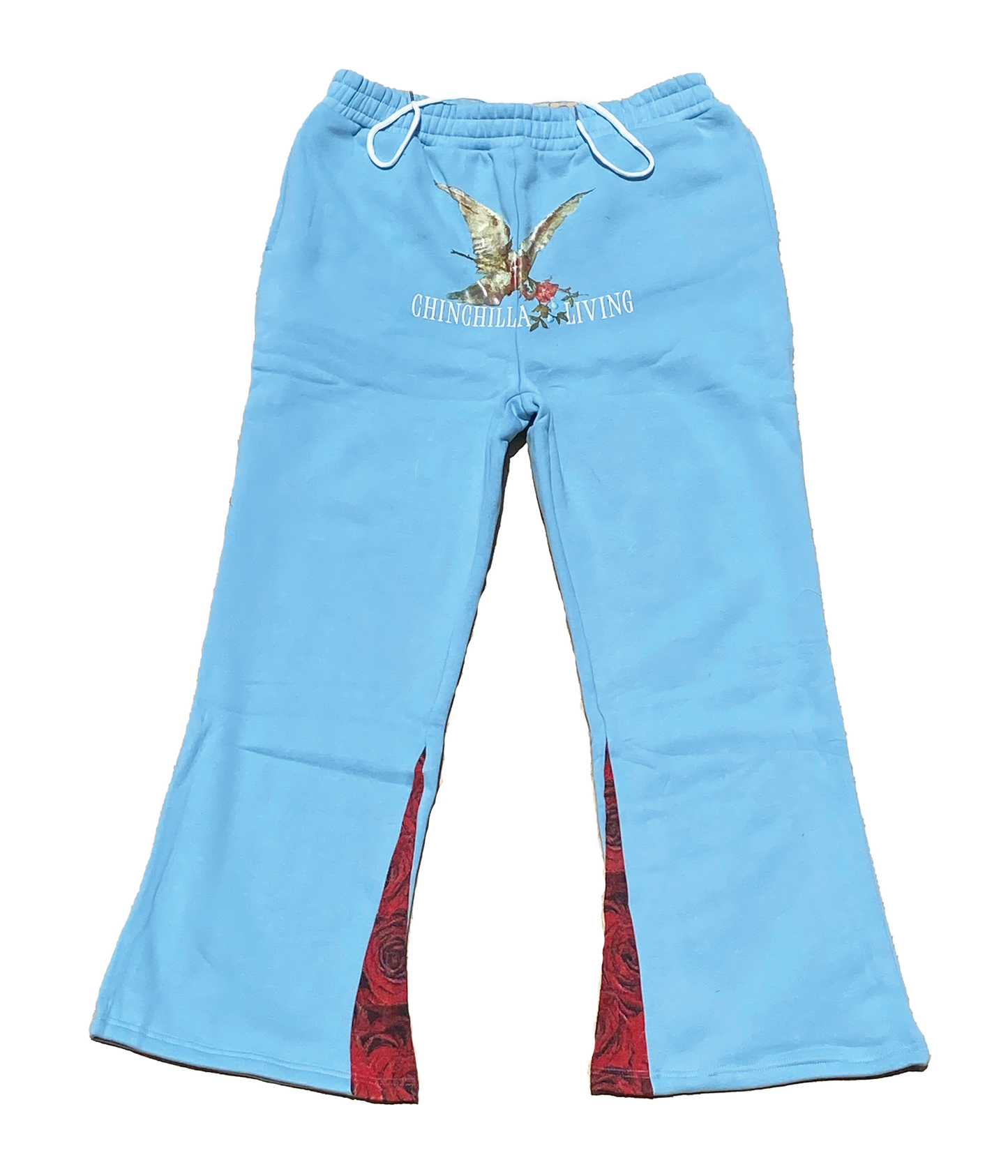 Chinchilla Living "Doves & Roses" Flare Sweatpants Red & Blue